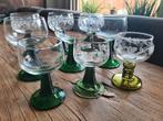 Vintage wijnglazen met groene poot. 9stuks, Verzamelen, Glas en Borrelglaasjes, Ophalen of Verzenden, Zo goed als nieuw, Overige typen