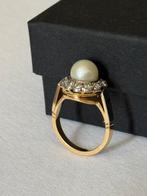 Prachtige 18 karaat gouden ring met parel en diamant 0.36ct!, Wit, Ophalen of Verzenden, Kleiner dan 17, Dame
