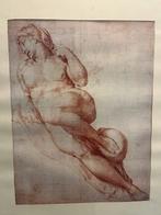 Michelangelo Voorstudie Print, Ingelijst 50x40cm. Aurora/Alb, Antiek en Kunst, Ophalen of Verzenden