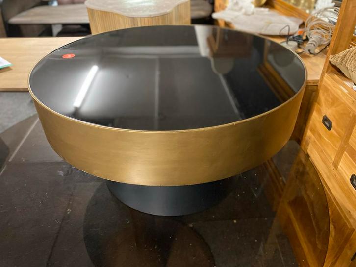 Bunga Bijzettafel - Zwart Glas & Goud - 80cm, Huis en Inrichting, Tafels | Bijzettafels, Nieuw, Rond, Glas, Ophalen