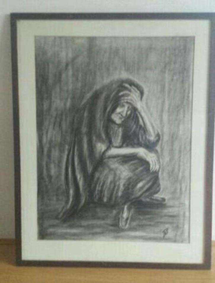 tekening oude vrouw R. Bracke (1913 - ? ), Antiek en Kunst, Kunst | Tekeningen en Foto's, Ophalen