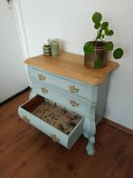 opgeknapte blauw-groene ladekast / buikkast / queen ann, Huis en Inrichting, Kasten | Ladekasten, Ophalen, Eikenhout, 50 tot 100 cm