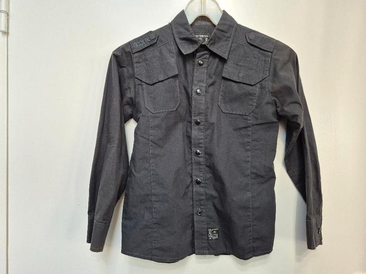 BLUE PEPPER donkergrijs hemd met lange mouwen voor jongen, Kinderen en Baby's, Kinderkleding | Maat 128, Zo goed als nieuw, Jongen