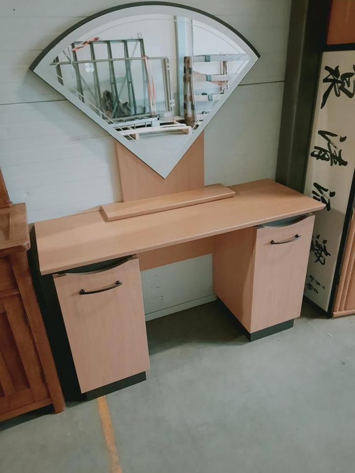 Kaptafel met waaier vormige spiegel, Huis en Inrichting, Tafels | Kaptafels, Gebruikt, Minder dan 100 cm, 100 tot 150 cm, Hout