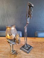 2st Afrikaanse bronzen beeld beeldjes dame vrouw 15,5-27,5cm, Ophalen of Verzenden, Gebruikt, Mens