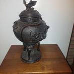 Oude Wierrookpot met Vogel Decoratie, Ophalen, Brons