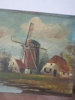 Oud schilderij op hout Hollands Landschap Molens H. LANDER, Antiek en Kunst, Ophalen