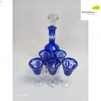 Vintage Blauw Kobalt Kristal Glazen Set Handgeslepen, Ophalen of Verzenden