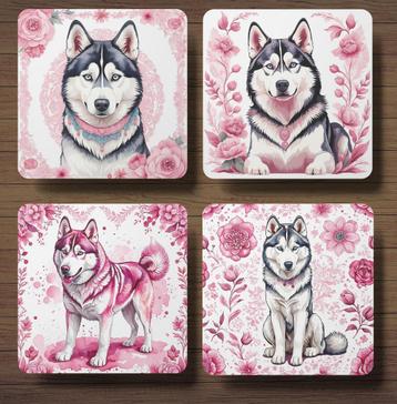 Husky Delfts Roze onderzetters met houder beschikbaar voor biedingen