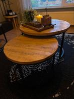 2 delig mangohout salontafel rond, Huis en Inrichting, Tafels | Salontafels, 50 tot 100 cm, Rond, Ophalen of Verzenden, Zo goed als nieuw