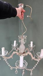 Vintage glazen kroonluchter met kristallen details, Ophalen of Verzenden, Gebruikt, Glas, Vintage