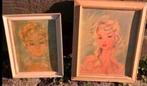 2 leuke vintage dames gezichtjes prentjes jaren ‘70 27x32 cm, Ophalen of Verzenden
