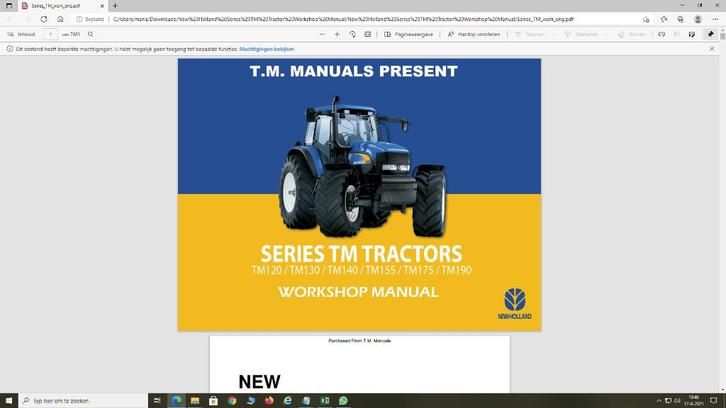 New Holland Series TM Tractor Werkplaatshandboek, Auto diversen, Handleidingen en Instructieboekjes, Verzenden