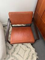 Lounge stoel fauteuil Loods5, cognac leder met zwart frame, Huis en Inrichting, Stoelen, Ophalen, Metaal, Mid century, Overige kleuren