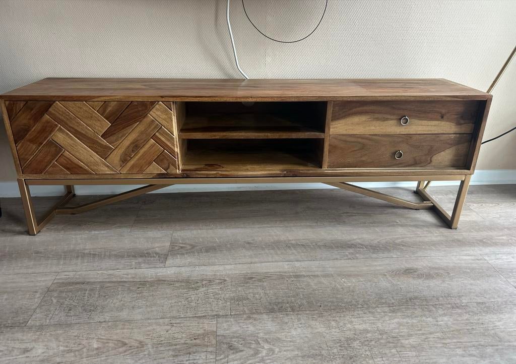 Tv-meubel van massief Sheesham hardhout, Ophalen, Zo goed als nieuw, 25 tot 50 cm, Minder dan 100 cm