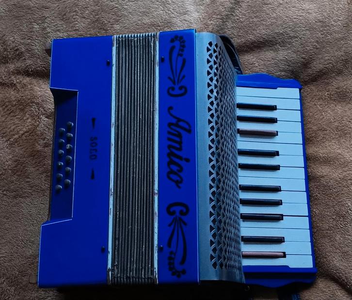 Mooie blauwe accordeon, Muziek en Instrumenten, Accordeons, Gebruikt, Toetsaccordeon, Overige formaten, Overige merken, Met riemen