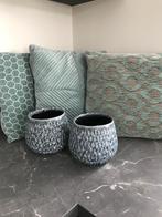 Bloempotten met 3 bijpassende kussens, Huis en Inrichting, Ophalen, Steen, Blauw, Zo goed als nieuw