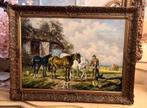 Antiek olieverf schilderij op doek, Ophalen of Verzenden