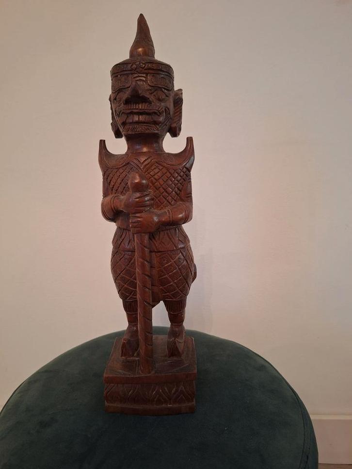 Thaise Tempelwachter Houten Beeld, Antiek en Kunst, Kunst | Beelden en Houtsnijwerken, Ophalen of Verzenden