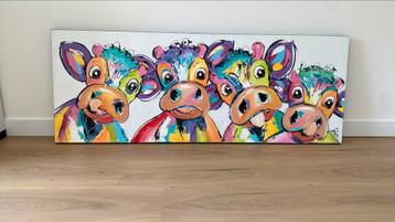 Vrolijke schilderij Liz koeien 160 x 60 cm beschikbaar voor biedingen