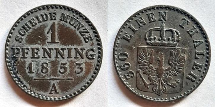 Preussen 1 Pfennig 1853 A, Postzegels en Munten, Munten | Europa | Niet-Euromunten, Duitsland, Verzenden