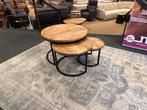 Salontafel 3-delig mangohout/Metaal Direct/Leverbaar E-7236, Ophalen, Minder dan 50 cm, Rond, Nieuw