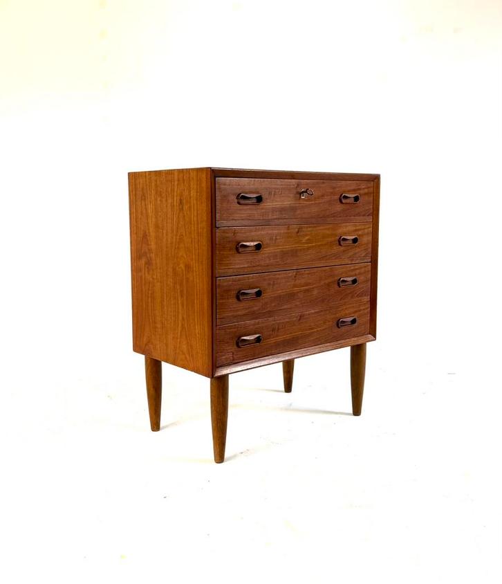 Vintage Deense teakhouten ladekast ‘60, Huis en Inrichting, Kasten | Ladekasten, Zo goed als nieuw, Minder dan 100 cm, 50 tot 100 cm