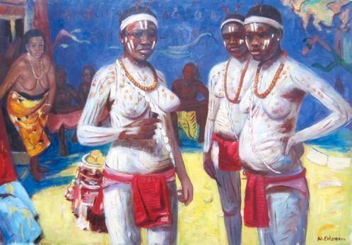 DUITS==beschilderde vrouwen==Wolfgang Erlemann 1922-1996=, Antiek en Kunst, Kunst | Schilderijen | Modern, Ophalen