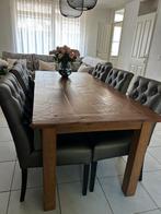 Eethoek met 6 taupe/grijze stoelen, Huis en Inrichting, Complete eetkamers, Ophalen, Gebruikt, 6 tot 8 stoelen