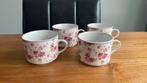4 gebloemde kopjes (koffie thee klein soepje) roze roos, Gebruikt, Ophalen of Verzenden, Porselein