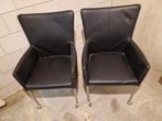 4 Zwarte Leren Eetkamerstoelen, Ophalen of Verzenden