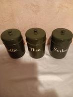 Donkergroen emaille k.t.s bussen met knopdeksels, Antiek en Kunst, Antiek | Emaille, Ophalen of Verzenden