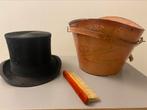 Hoge oude hoed met doos en borstel, Antiek en Kunst, Antiek | Kleding en Accessoires, Ophalen