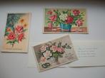 3 Bloemen wenskaarten 1958, Ophalen of Verzenden, 1940 tot 1960, Gelopen, Overige thema's