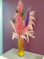Decoratieve vaas met pluimen en pauwenveren, Ophalen, 50 tot 75 cm, Geel, Glas