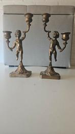 Antieke Cherubijn Kandelaars - Set van 2, Antiek en Kunst, Antiek | Kandelaars, Ophalen, Koper of Brons