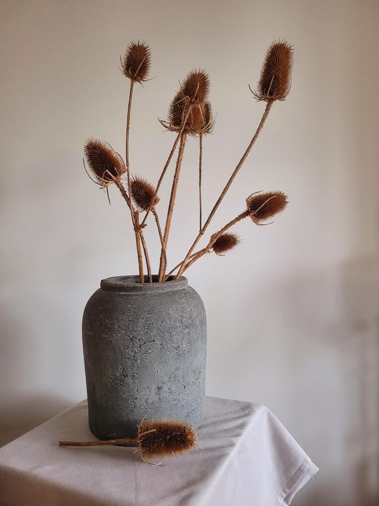 Ptmd landelijke stenen pot vaas grijs beton sober MOOI !!, Overige kleuren, Aardewerk of Porselein, Ophalen of Verzenden, Zo goed als nieuw