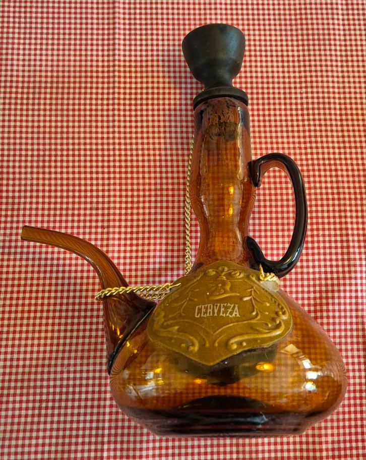 Vintage Bierkruik met Tuit, Huis en Inrichting, Woonaccessoires | Vazen, Gebruikt, Overige kleuren, Minder dan 50 cm, Glas, Ophalen of Verzenden