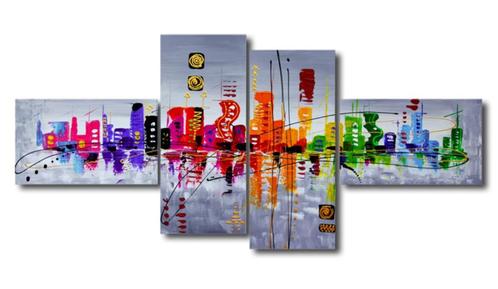 Nieuw * 4 Luik Canvas Schilderij * Abstract Skyline 70x160cm, Antiek en Kunst, Kunst | Schilderijen | Abstract, Ophalen of Verzenden