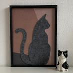 Schilderij met kat van vilt - maat: 42 X 32 cm. - handmade., Minder dan 50 cm, Oorspronkelijke maker, Nieuw, Ophalen of Verzenden