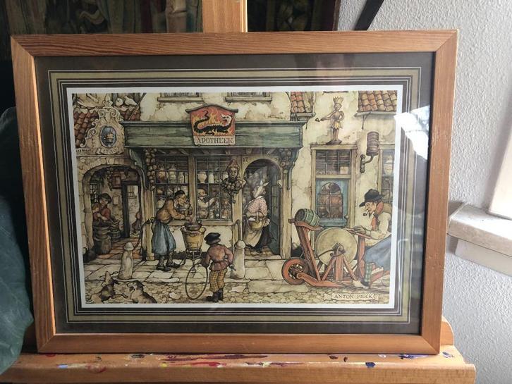 Ingelijste Anton Pieck prent – “Apotheek, Verzamelen, Foto's en Prenten, Zo goed als nieuw, Overige onderwerpen, 1980 tot heden