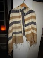 G138 Pashmina wolwit beige grijs franje, Verzenden, Zo goed als nieuw, Pashmina