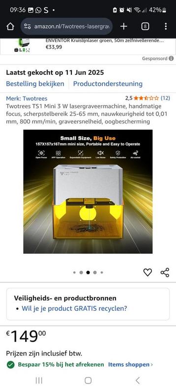 Twotrees TS1 Mini Lasergraveermachine beschikbaar voor biedingen