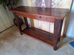 Koloniaal teakhouten sidetable, wandconsole, haltafel, Ophalen, Zo goed als nieuw, 25 tot 50 cm, Rechthoekig
