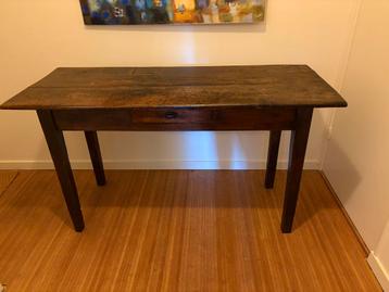 Stoere teakhouten tafel, bureau, ca 142x56 cm beschikbaar voor biedingen
