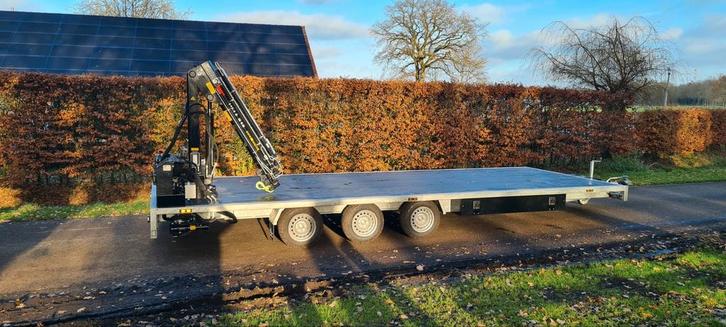 Kuiphuis K12 Plateauwagen met HIAB T-CLX 038-4 Laadkraan, Auto diversen, Aanhangers en Bagagewagens, Nieuw, Ophalen