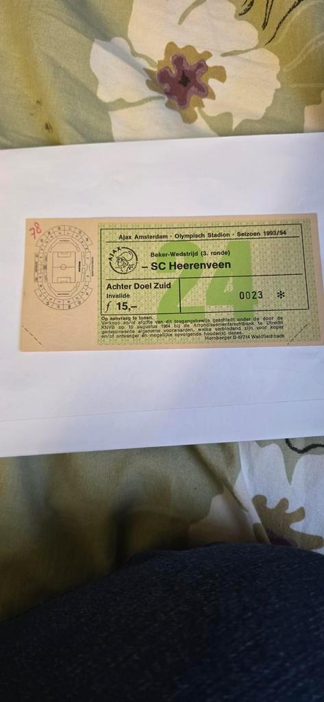 Toegangsbewijs bekerwedstrijd ajax Heerenveen 1993-1994, Verzamelen, Sportartikelen en Voetbal, Zo goed als nieuw, Shirt, Ajax