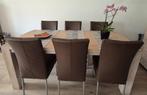 Licht eikenhouten Eettafel met 6 leren stoelen, Huis en Inrichting, Complete eetkamers, Ophalen