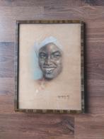 Krijttekening van Indiaas jongetje gesigneerd 1937, Antiek en Kunst, Ophalen of Verzenden
