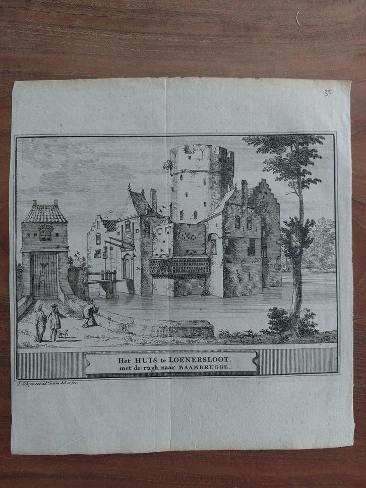 35 / Loenersloot bij Baambrugge - Originele gravure uit 1736, Antiek en Kunst, Kunst | Etsen en Gravures, Ophalen of Verzenden